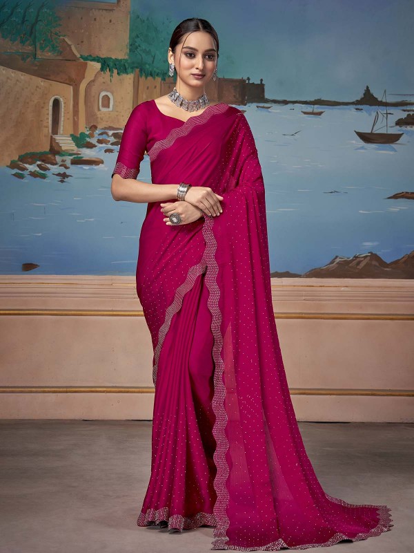 Rani Pink Satin Chiffon Saree